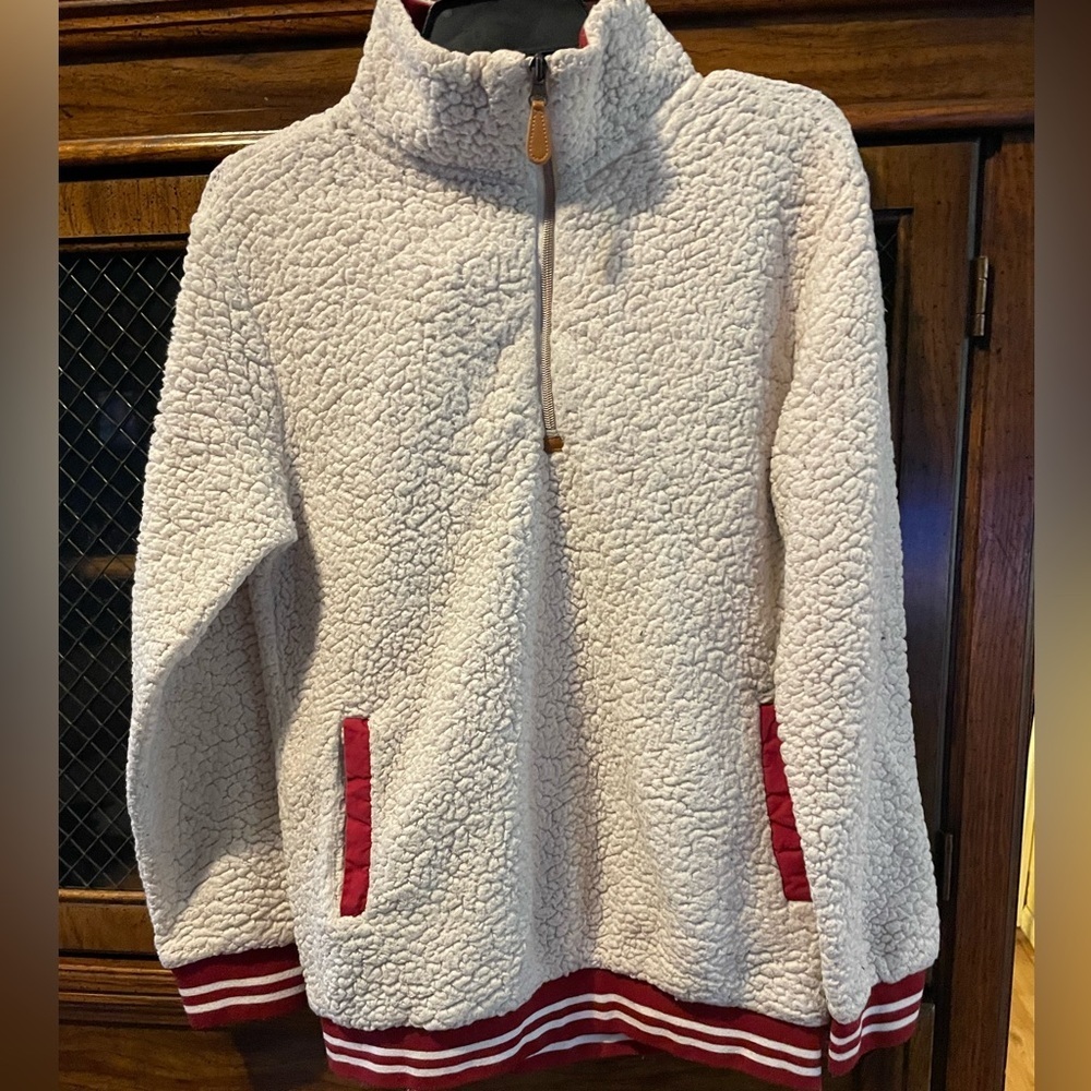 Katydid Cream and red Sherpa fleece jacket